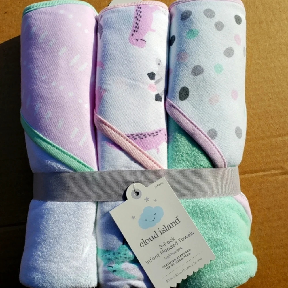 🆕️Infant Baby Girls' 3pk Hooded Bath Towel Set